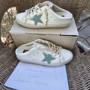 Golden Goose Womens Turquoise Star Sabots